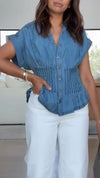 Women Round Neck Breasted Spliced Casual Top
