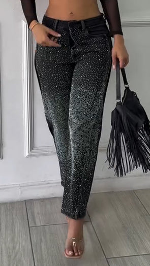 Womens Spliced and Hot Diamond Casual Jeans