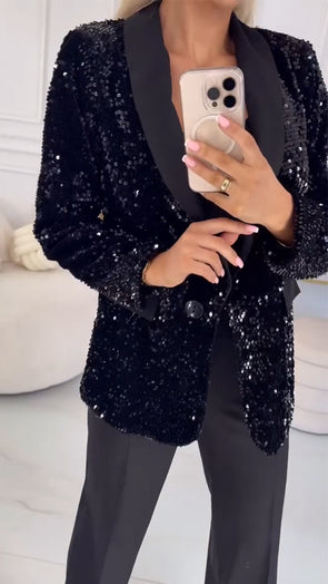 Women Lapel Sequin Temperament Casual Jacket