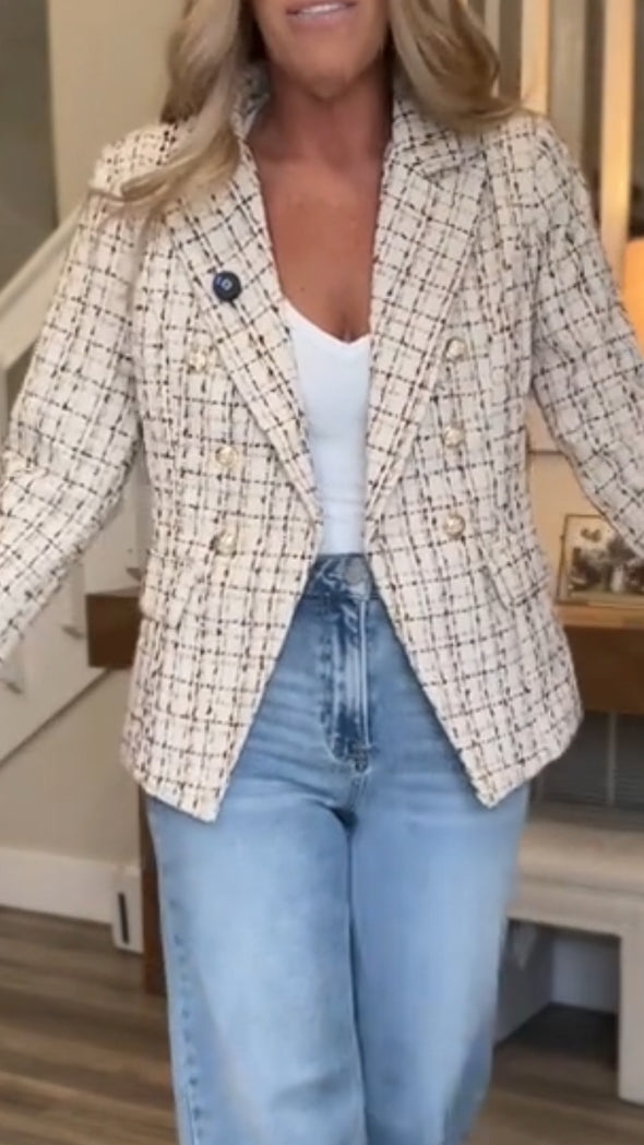 Womens Lapel Double-breasted Temperament Casual Jacket