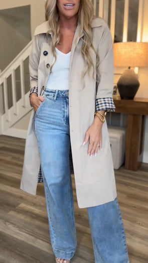 Womens Lapel Spliced Cuff Casual Windbreaker