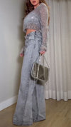 Women Round Neck Ironing Top + Spliced Pants Casual Suit