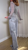 Women Round Neck Ironing Top + Spliced Pants Casual Suit
