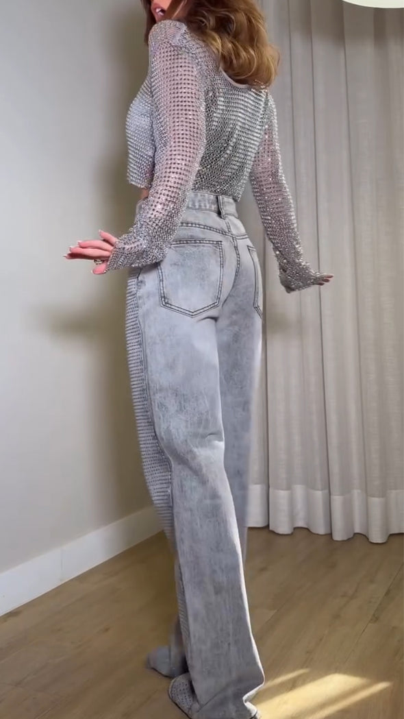Women Round Neck Ironing Top + Spliced Pants Casual Suit
