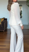 Womens V-neck Irregular Top + Pants Temperament Casual Suit