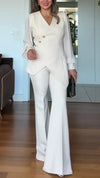 Womens V-neck Irregular Top + Pants Temperament Casual Suit