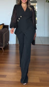Womens V-neck Irregular Top + Pants Temperament Casual Suit