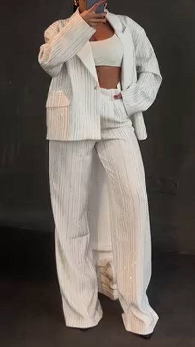 Women Lapel Ironing Jacket + Pants Temperament Casual Suit