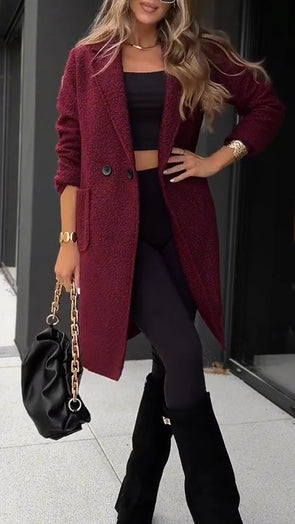 Womens Lapel Plush Casual Coat