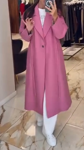 Womens Lapel Waist Drawstring Temperament Casual Coat