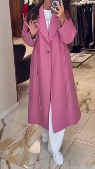 Womens Lapel Waist Drawstring Temperament Casual Coat