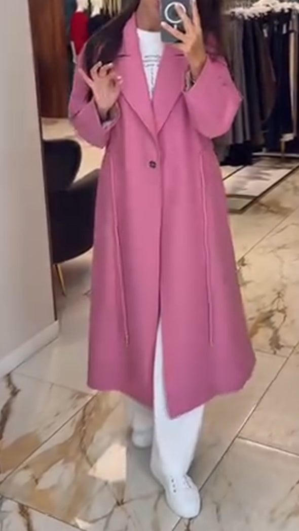 Womens Lapel Waist Drawstring Temperament Casual Coat