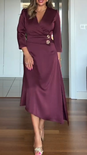 Womens V-neck Irregular Temperament Casual Dress
