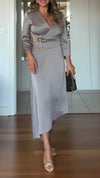 Womens V-neck Irregular Temperament Casual Dress