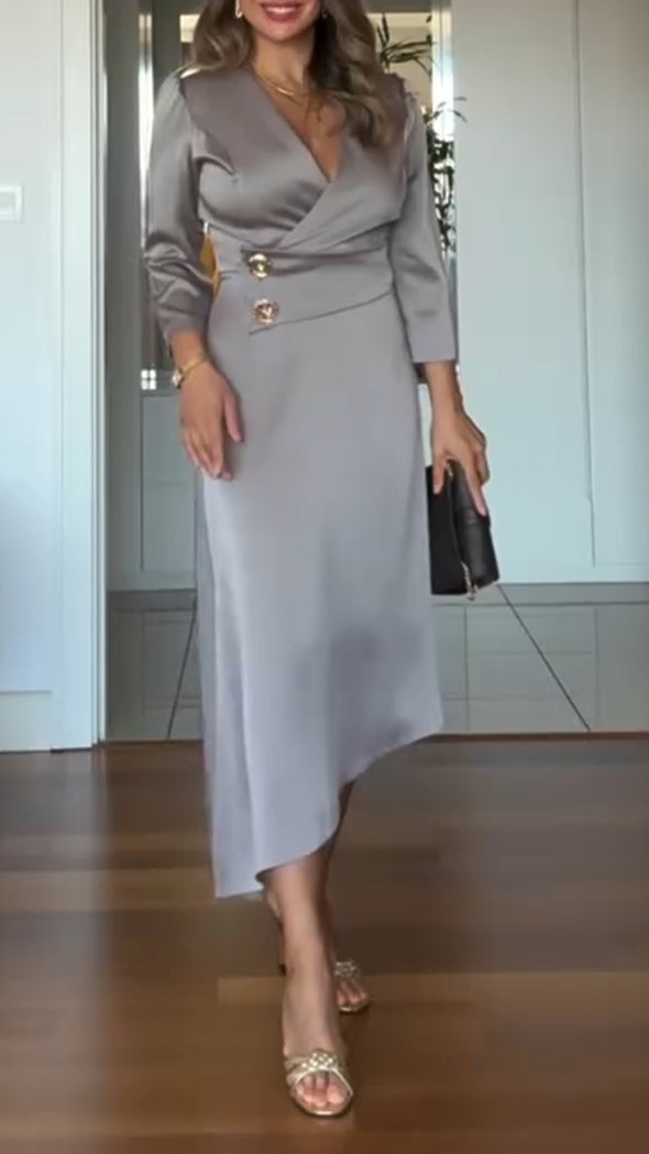 Womens V-neck Irregular Temperament Casual Dress
