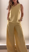 Women Round Neck Solid Color Temperament Casual Jumpsuit