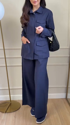 Womens Lapel Jacket + Pants Casual Set