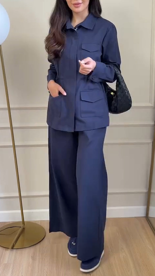 Womens Lapel Jacket + Pants Casual Set