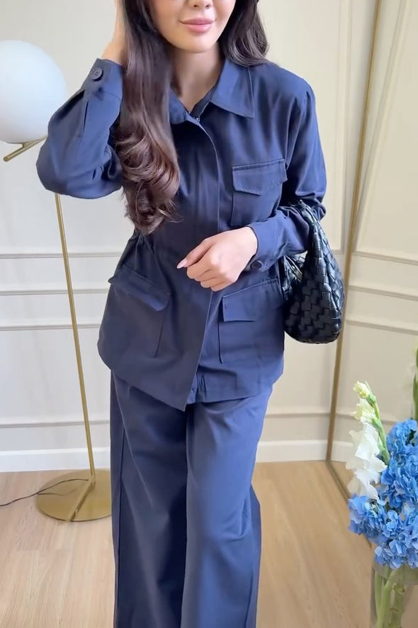 Womens Lapel Jacket + Pants Casual Set