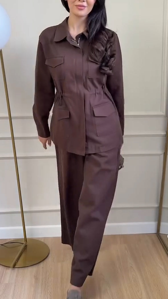 Womens Lapel Jacket + Pants Casual Set