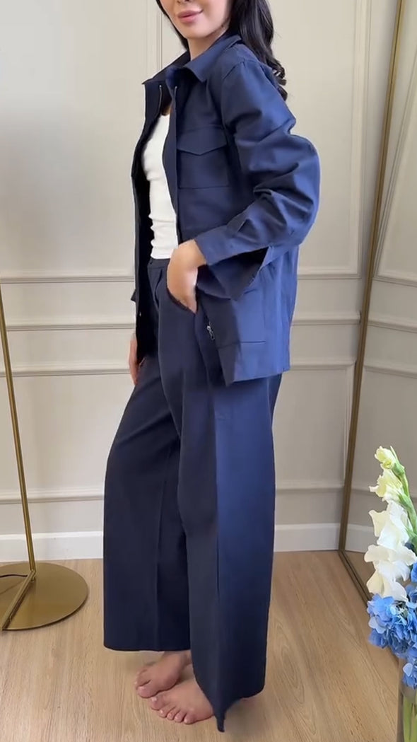 Womens Lapel Jacket + Pants Casual Set