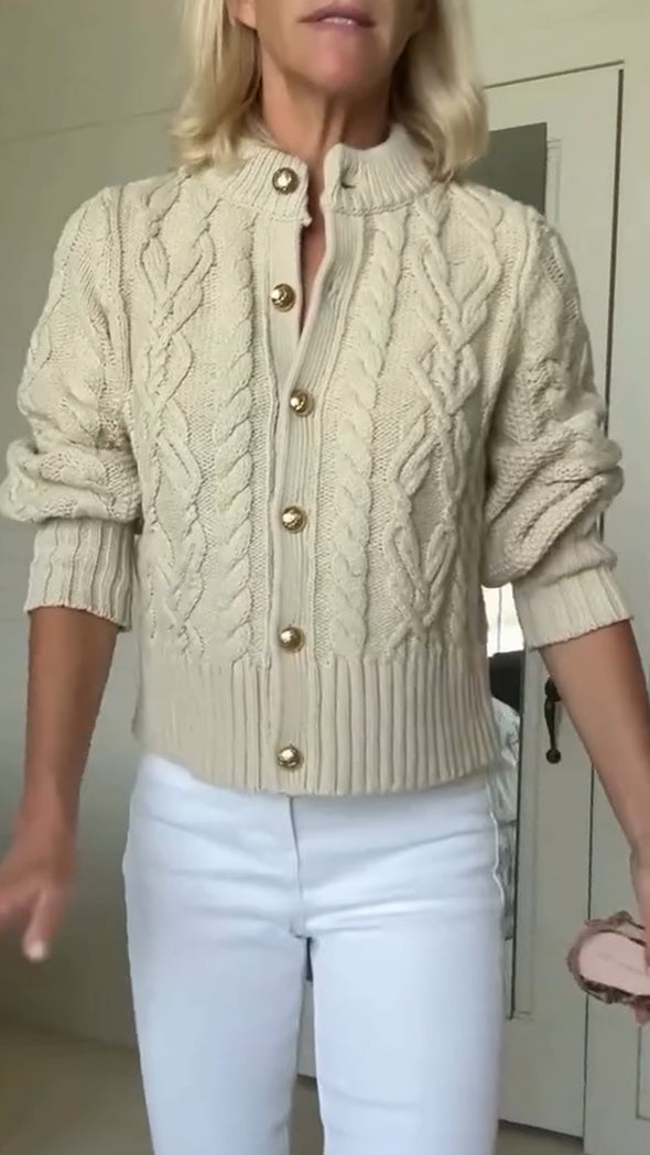Womens Round Neck and Breasted Casual Sweater