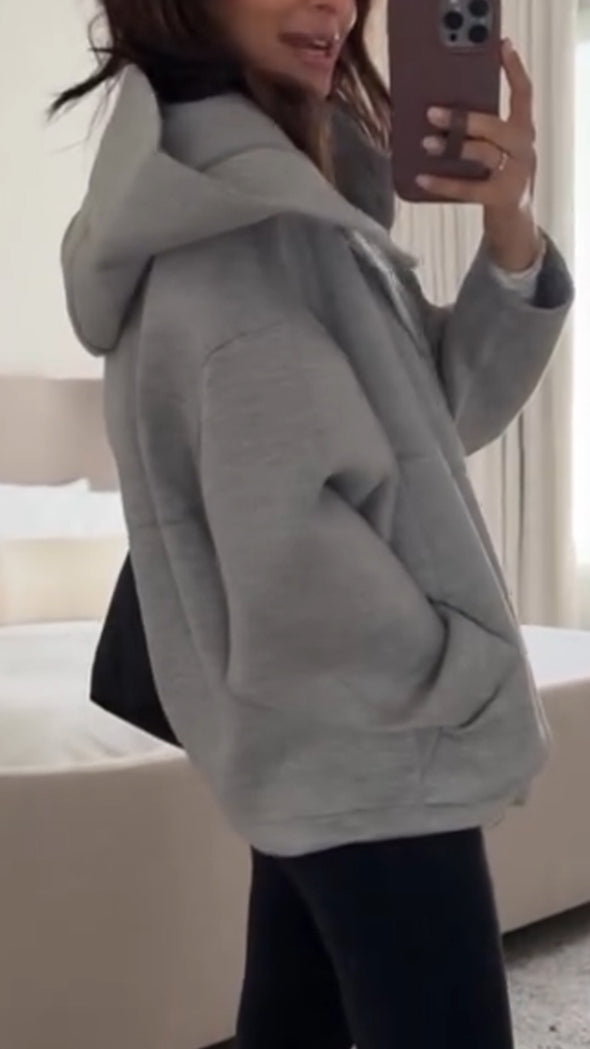 Women Round Neck Hooded Casual Coat