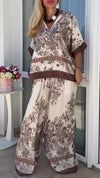 Women Lapel Print Loose Casual Suit