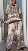 Women Lapel Print Loose Casual Suit