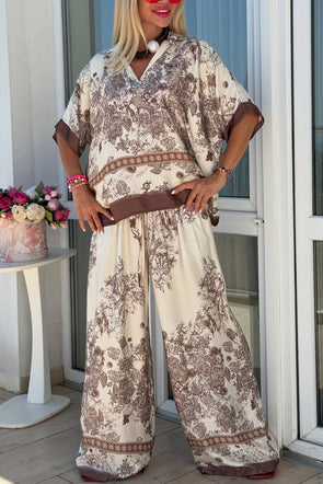 Women Lapel Print Loose Casual Suit