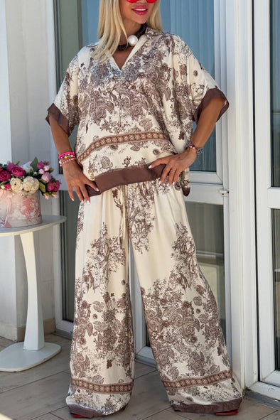 Women Lapel Print Loose Casual Suit