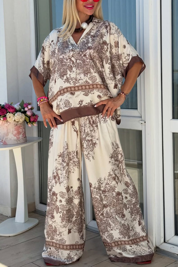 Women Lapel Print Loose Casual Suit