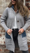 Women Round Neck Hooded Knitted Patchwork Casual Coat