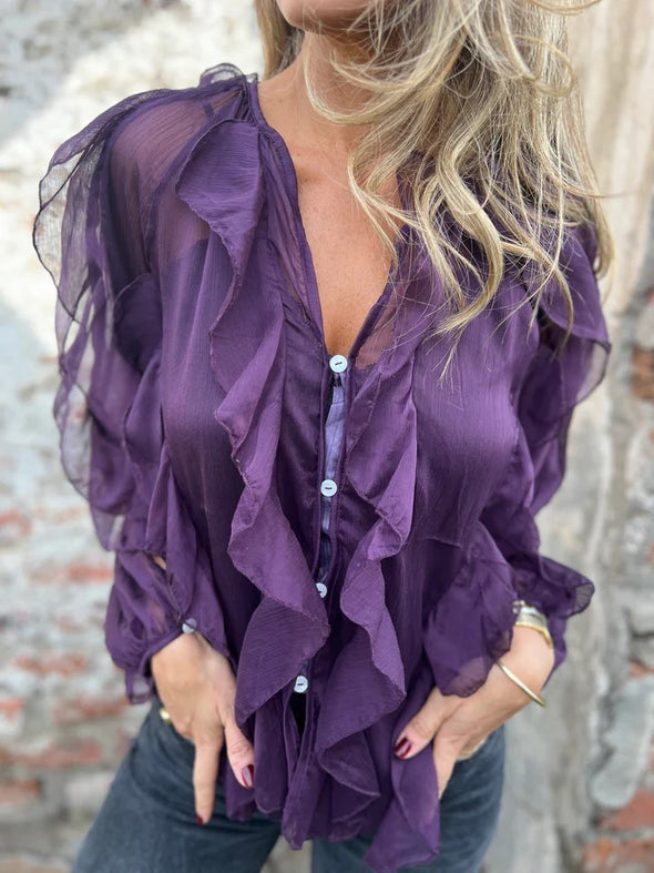 Ladies V-neck Patchwork Casual Top