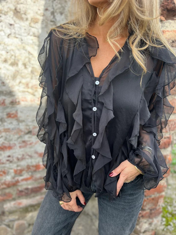 Ladies V-neck Patchwork Casual Top