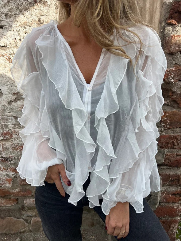 Ladies V-neck Patchwork Casual Top