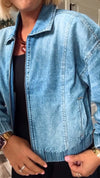 Ladies Collar Wash Water Spliced Casual Denim Jacket