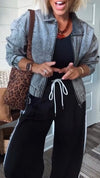 Ladies Collar Wash Water Spliced Casual Denim Jacket