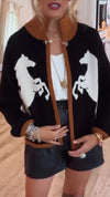 Ladies Patchwork Printed Casual Knitted Cardigan