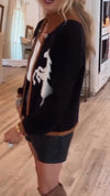 Ladies Patchwork Printed Casual Knitted Cardigan