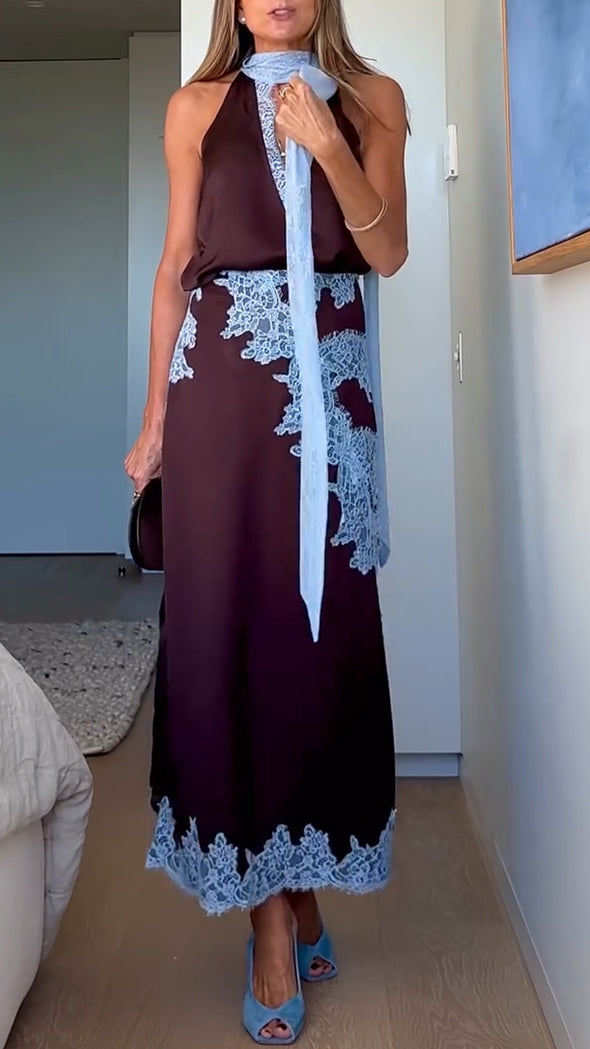Ladies V-neck Patchwork Printed Top+ Skirt Elegant Casual Set