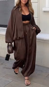 Ladies Collar Zipper Jacket+ Pants Casual Set