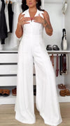 Womens Lapel Behind Hollow Casual Temperament Jumpsuits