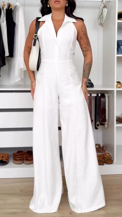 Womens Lapel Behind Hollow Casual Temperament Jumpsuits