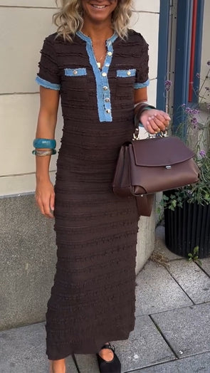 Womens Round Neck Spliced Casual Dress