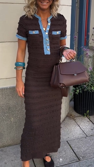 Womens Round Neck Spliced Casual Dress