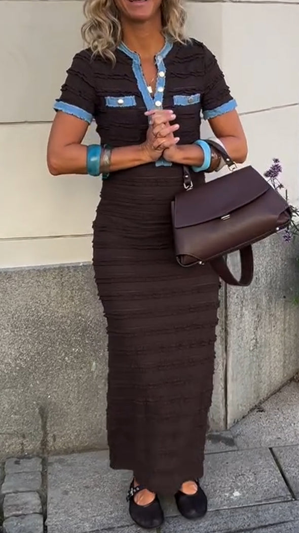 Womens Round Neck Spliced Casual Dress