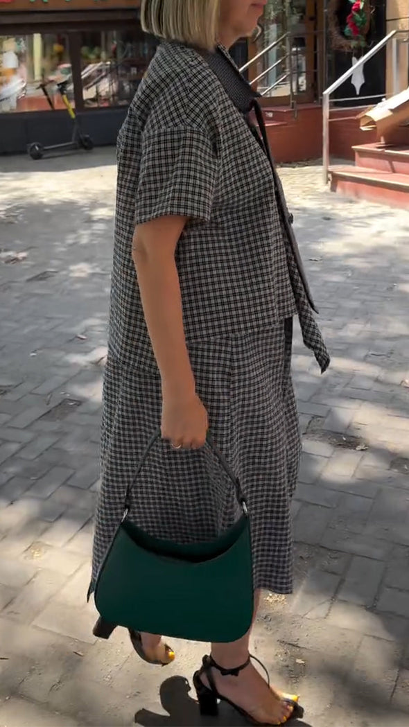 Women's Fake Two-piece Lapel Plaid Dress