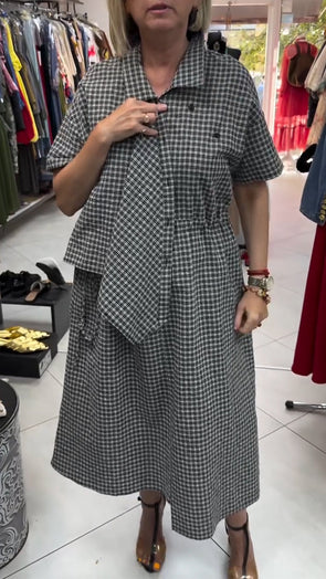 Women's Fake Two-piece Lapel Plaid Dress