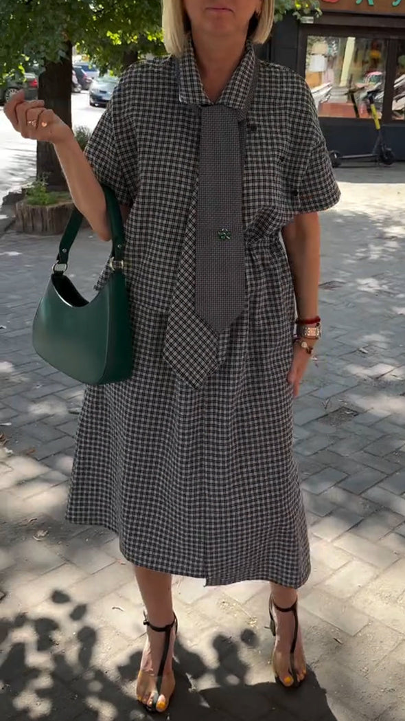 Women's Fake Two-piece Lapel Plaid Dress